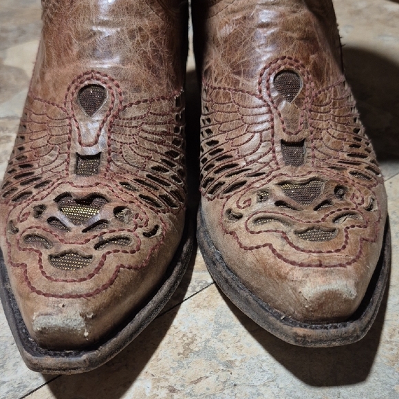 Cavender Embroidered  Women's Boots Snip Toe Brown Leather 406517 Size 7.5 B - Picture 4 of 16